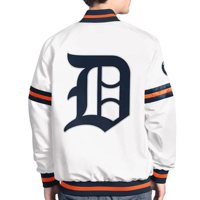 Detroit Tigers Scout Full-Snap Varsity White Satin Men's Jacket