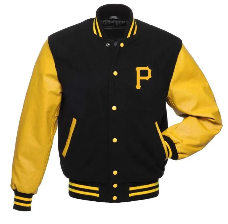 Pittsburgh Pirates Wool/Leather Full-Snap Black/Yellow Varsity Men's Jacket