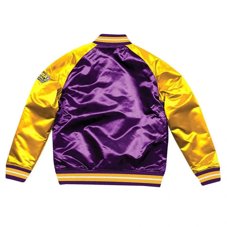Los Angeles Lakers NBA Tough Season Full-Snap Varsity Purple/Yellow Satin Men's Bomber Jacket