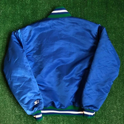 90’s Minnesota Timberwolves Full-Snap Varsity Blue Satin Men's Bomber Jacket