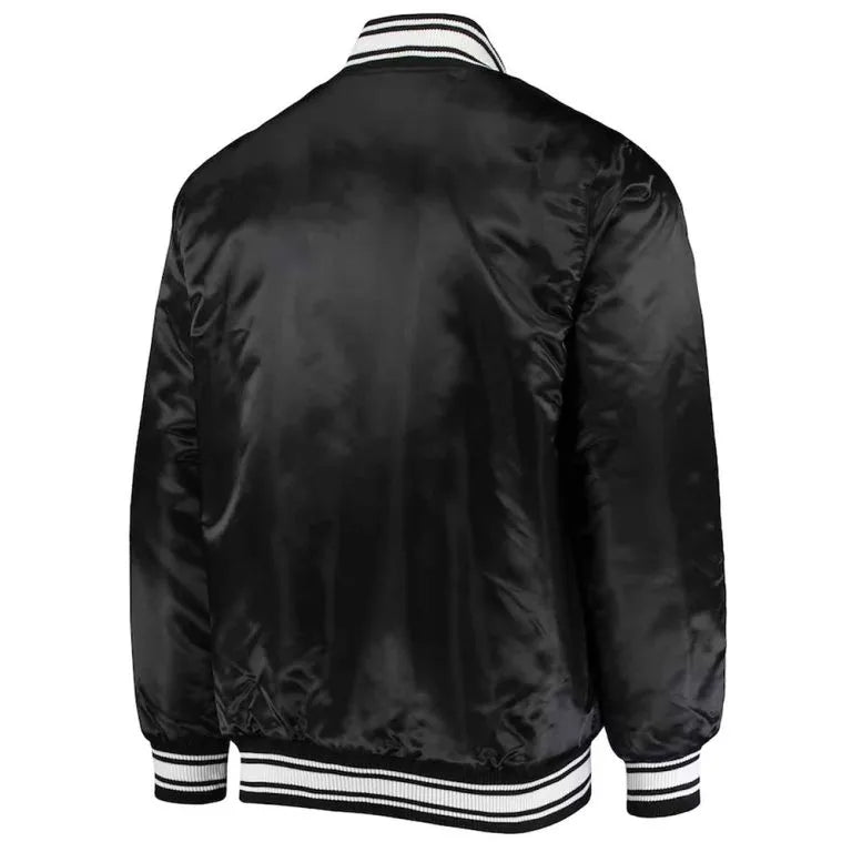 Detroit Lions Locker Room Full-Snap Varsity Black Satin Men's Bomber Jacket