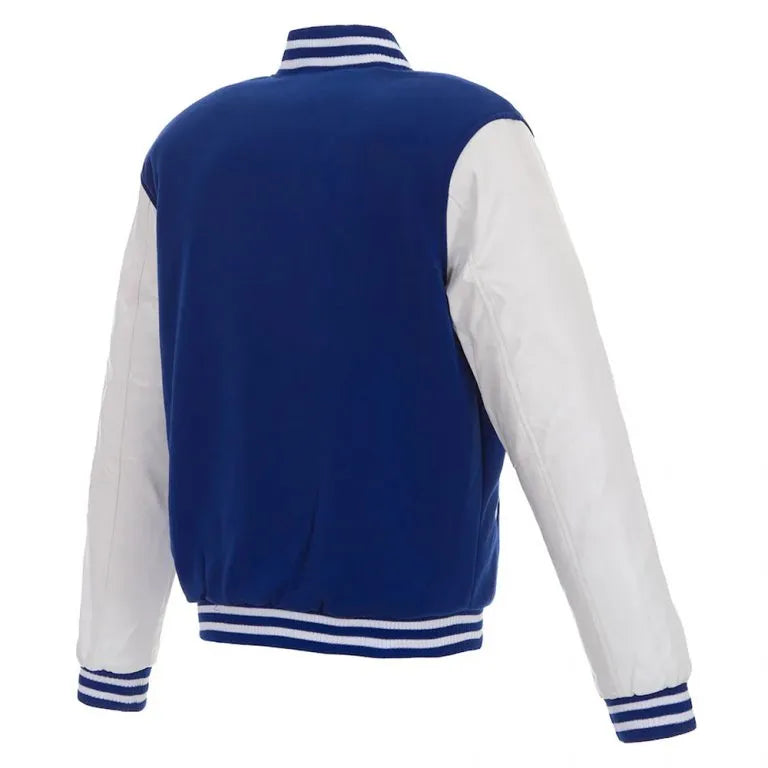NY Mets Royal Blue Wool and White Leather Sleeves Varsity Men's Jacket