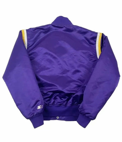 80s Los Angeles Lakers Vintage Full-Snap Varsity Purple Satin Men's Bomber Jacket