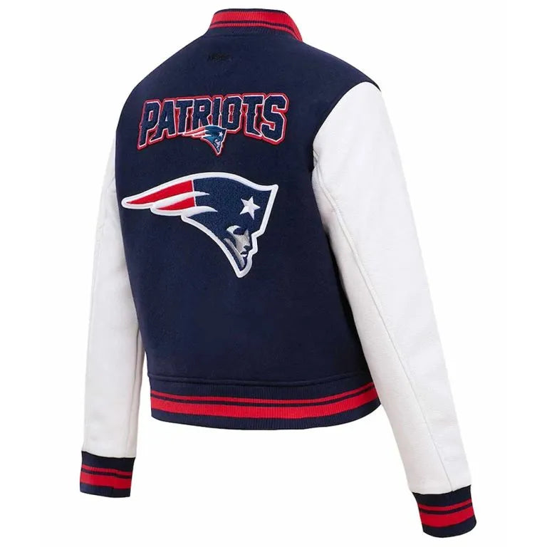 New England Patriots Mash Up Navy Blue Wool & White Genuine Leather Sleeves Men's Varsity Letterman Jacket