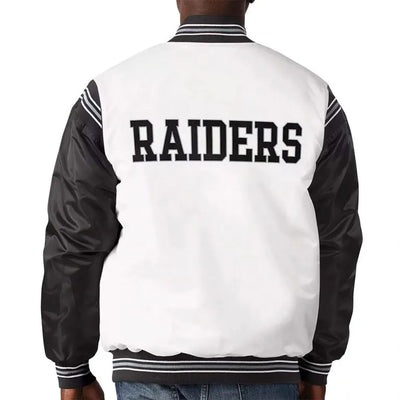 Los Angeles Raiders Historic Renegade Full-Snap Varsity Black & White Satin Men's Bomber Jacket