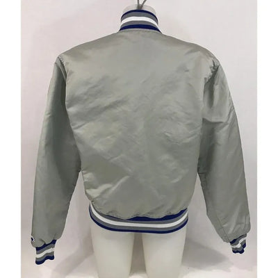 Detroit Lions Full-Snap Varsity Grey Satin Men's Bomber Jacket