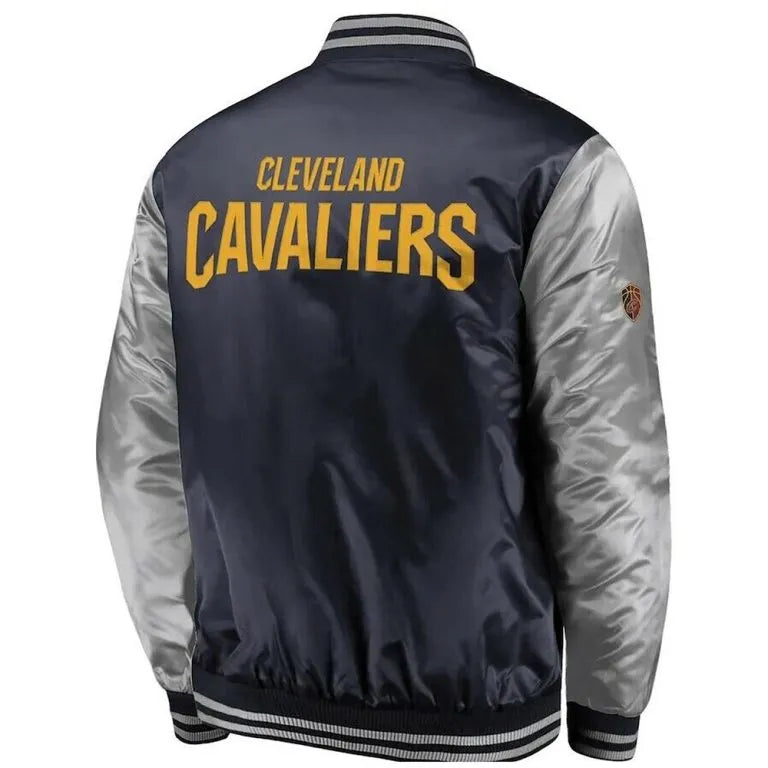 Cleveland Cavaliers Full-Snap Varsity Navy Blue and Silver Satin Men's Bomber Jacket