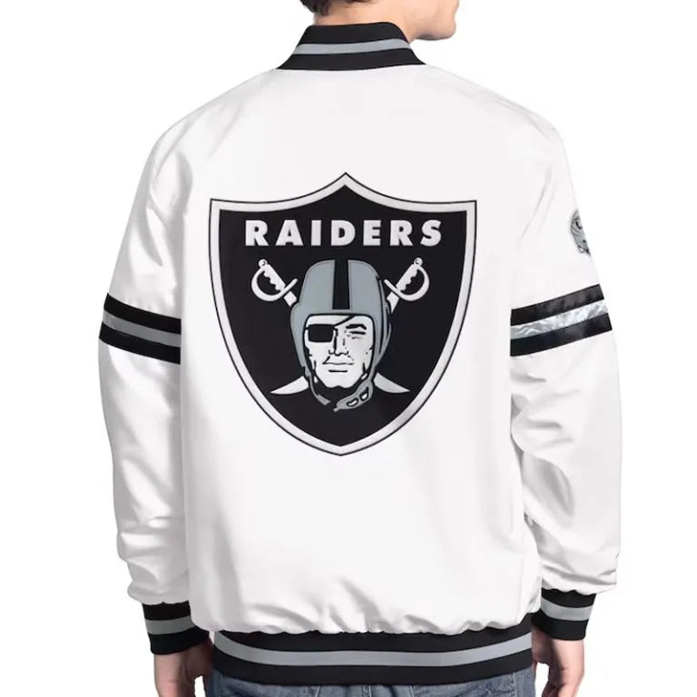 Los Angeles Raiders Scout Full-Snap Varsity White Satin Men's Bomber Jacket
