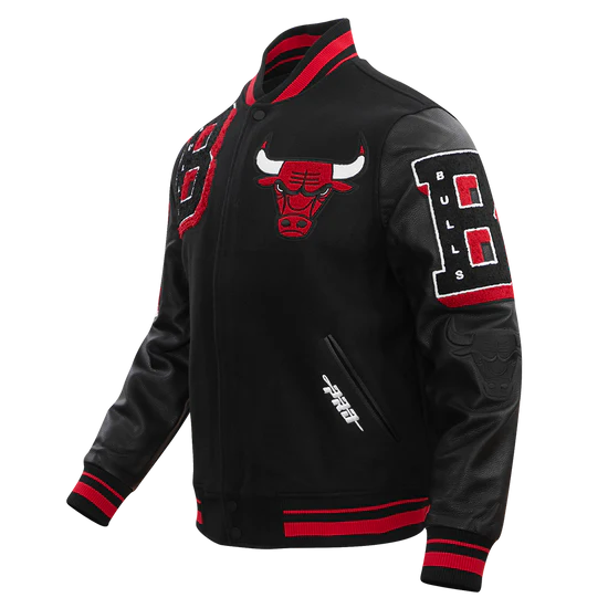 Chicago Bulls Mashup Black Wool & Genuine Leather Sleeves Men's Varsity Letterman Jacket