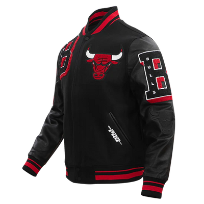 Chicago Bulls Mashup Black Wool & Genuine Leather Sleeves Men's Varsity Letterman Jacket