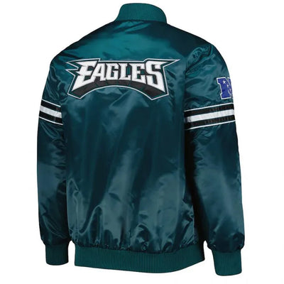 Philadelphia Eagles The Pick and Roll Full-Snap Varsity Midnight Green Satin Men's Bomber Jacket