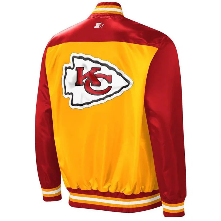 Kansas City Chiefs Tradition Full-Snap Varsity Red and Gold Satin Men's Bomber Jacket