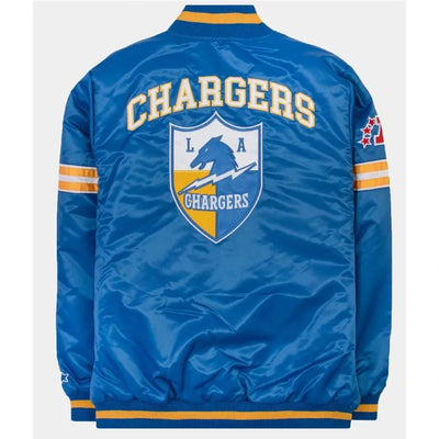 Los Angeles Chargers 30th Anniversary Full-Snap Varsity Blue Satin Men's Bomber Jacket