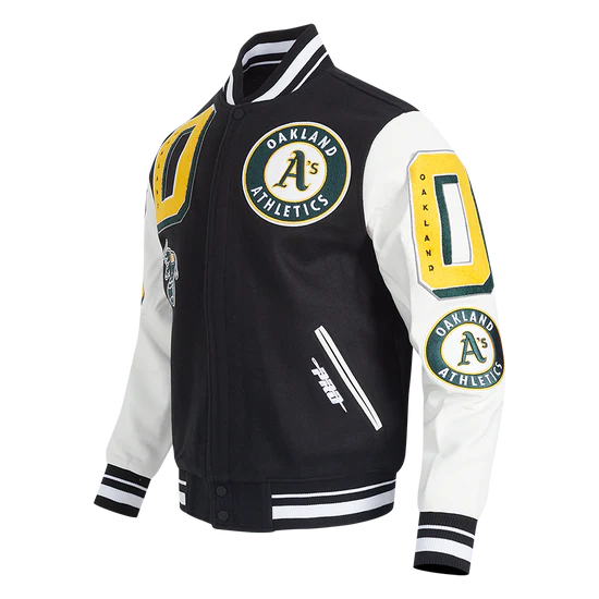 Oakland Athletics Retro Classic Rib Black Wool & White Leather Varsity Men's Jacket