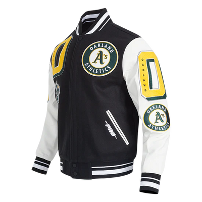 Oakland Athletics Retro Classic Rib Black Wool & White Leather Varsity Men's Jacket