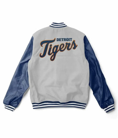 Detroit Tigers Full Snap Grey Wool & Blue Leather Sleeves Varsity Men's Jacket