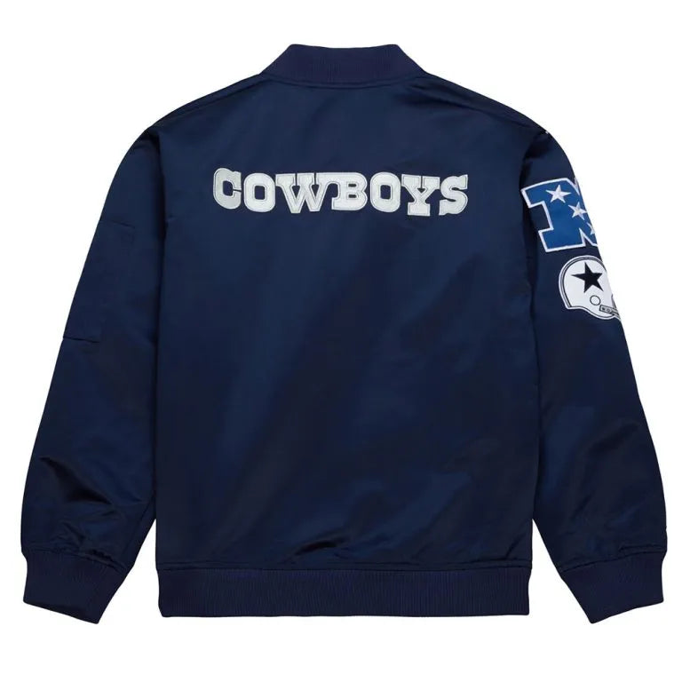 Dallas Cowboys Vintage Logo Full-Snap Varsity Navy Blue Satin Men's Bomber Jacket