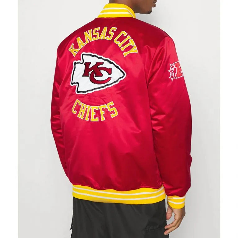 Kansas City Chiefs Full-Snap Varsity Red Satin Men's Bomber Jacket