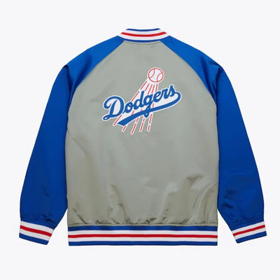 LA Dodgers Vintage Logo Double Clutch Lightweight Gray Satin Men's Jacket