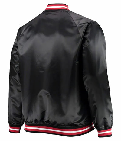 Chicago Bulls Hardwood Classics Raglan Full-Snap Varsity Black Satin Men's Bomber Jacket