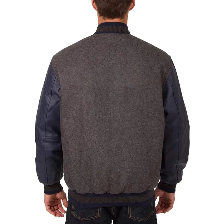 Detroit Tigers Full-Snap Charcoal Wool & Navy Blue Leather Varsity Men's Jacket