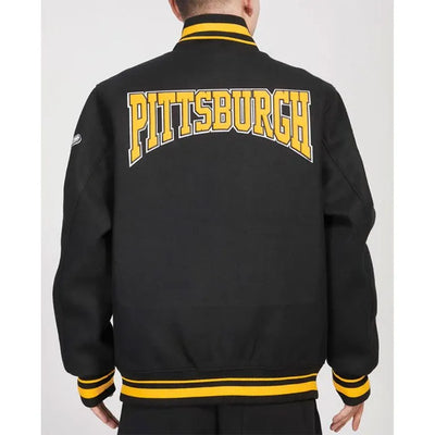 Pittsburgh Pirates Crest Emblem Varsity Full-Snap Black Wool & Leather Men's Jacket