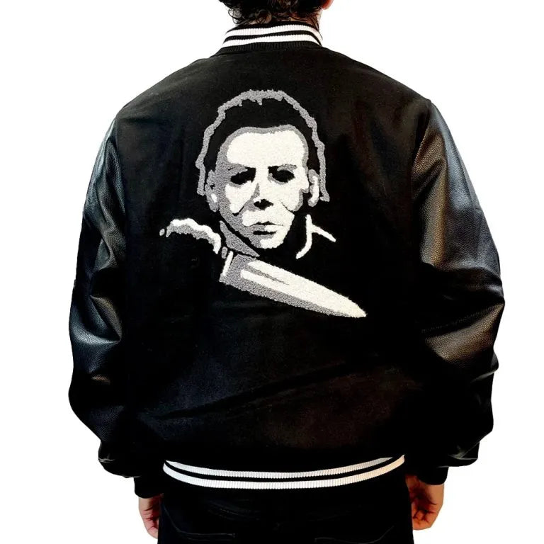 Michael Myers Halloween Black Wool & Genuine Leather Sleeves Men's Letterman Varsity Jacket