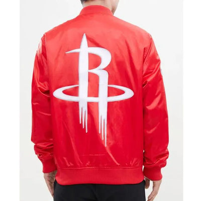 Houston Rockets Big Logo Full-Snap Varsity Red Satin Men's Bomber Jacket