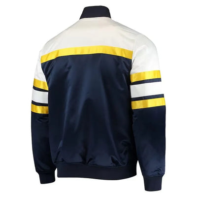 Indiana Pacers Special Script Full-Snap Varsity White and Navy Blue Satin Men's Bomber Jacket