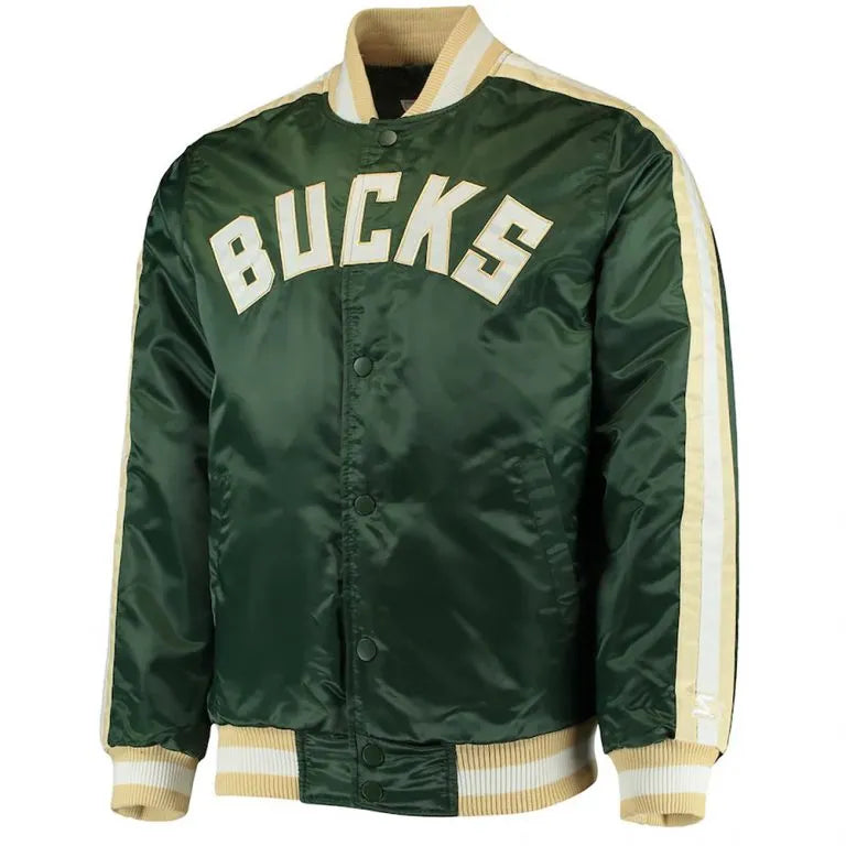 Milwaukee Bucks The Offensive Full-Snap Varsity Green Satin Men's Bomber Jacket