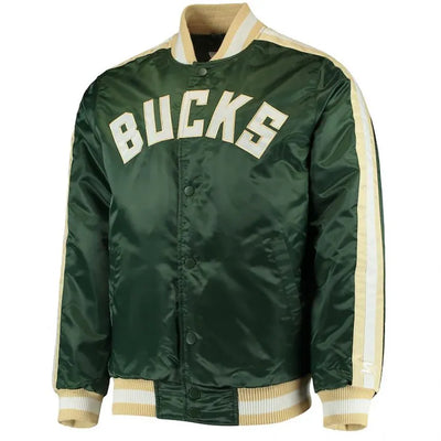 Milwaukee Bucks The Offensive Full-Snap Varsity Green Satin Men's Bomber Jacket