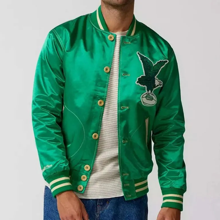 1938 Philadelphia Eagles Full-Snap Varsity Green Satin Men's Bomber Jacket