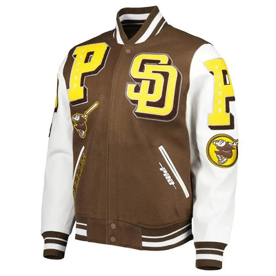 San Diego Padres Mashup Brown Wool & White Leather Sleeves Varsity Men's Jacket