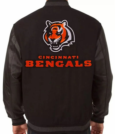 Cincinnati Bengals Black Wool & Genuine Leather Sleeves Men's Varsity Jacket