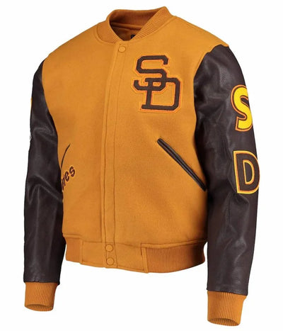 San Diego Padres Logo Full-Zip Brown Wool/Leather Men's Jacket