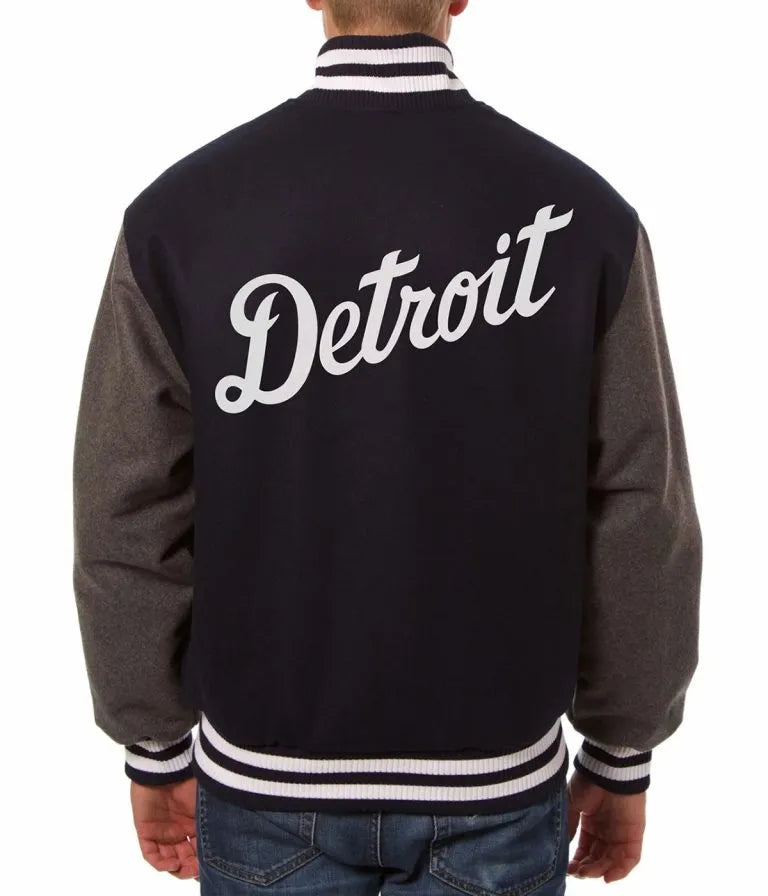 Detroit Tigers Two Tone Black Wool & Gray Leather Sleeves Varsity Men's Jacket