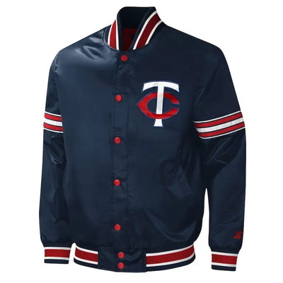 Minnesota Twins Midfield Varsity Navy Blue Satin Full Snap Men's Jacket