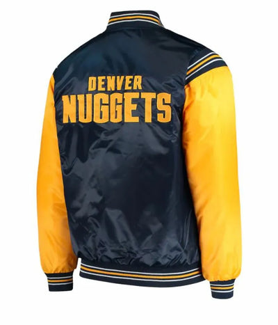 Denver Nuggets Full-Snap Varsity Blue and Yellow Satin Men's Bomber Jacket