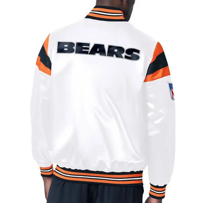 Chicago Bears Midweight Full-Snap Varsity White Satin Men's Bomber Jacket