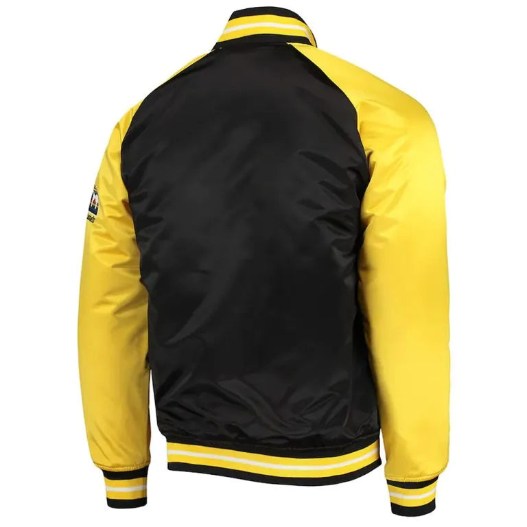 Denver Nuggets Reload 3.0 Hardwood Classics Full-Snap Varsity Black and Yellow Satin Men's Bomber Jacket