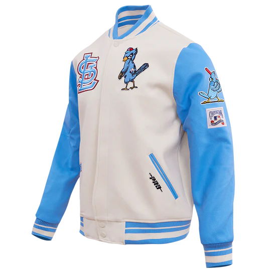 Louis Cardinals White Wool & Blue Leather Sleeves Varsity Men's Jacket