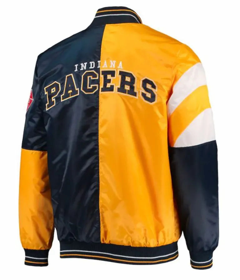 Indiana Pacers Full-Snap Varsity Yellow and Navy Blue Satin Men's Bomber Jacket