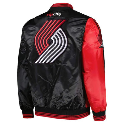 Portland Trail Blazers Fast Break Full-Snap Varsity Red and Black Satin Men's Bomber Jacket
