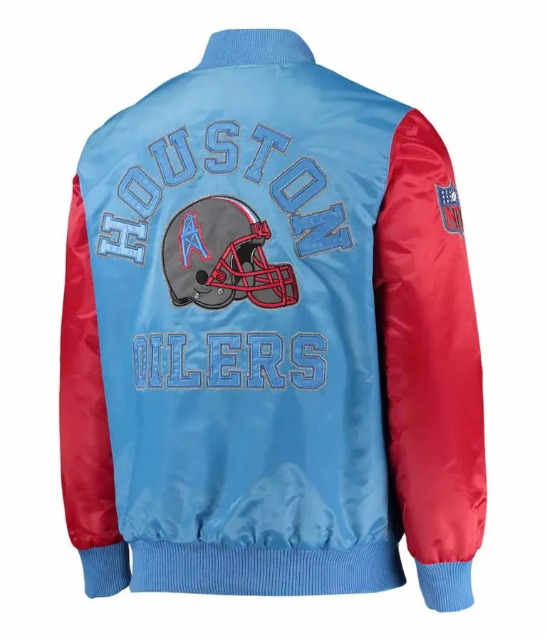 Houston Oilers Locker Room Throwback Red and Light Blue Varsity Bomber Men's Jacket