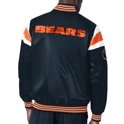 Chicago Bears Midweight Full-Snap Varsity Navy Blue Satin Men's Bomber Jacket