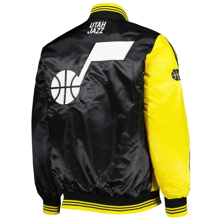 Utah Jazz Fast Break Full-Snap Varsity Yellow/Black Satin Men's Bomber Jacket