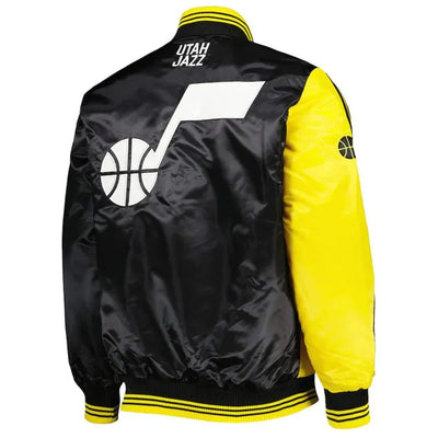 Utah Jazz Fast Break Full-Snap Varsity Yellow/Black Satin Men's Bomber Jacket