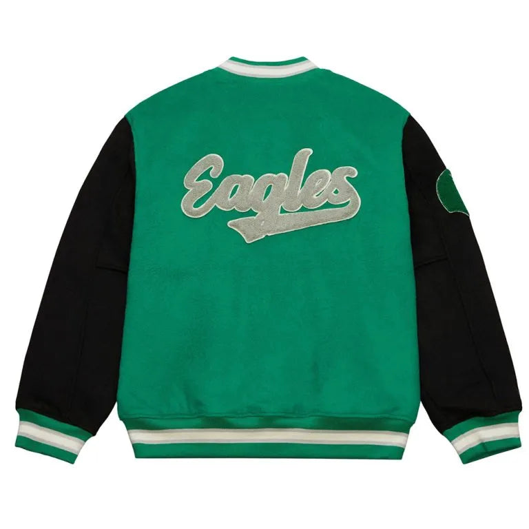 Philadelphia Eagles Team Legacy Green Wool & Black Wool Sleeves Men's Varsity Letterman Jacket