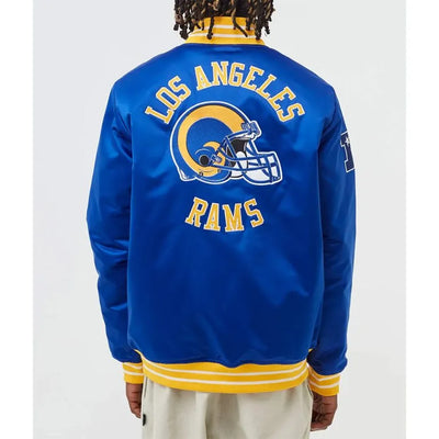 Los Angeles Rams Heavyweight Full-Snap Varsity Blue Satin Men's Bomber Jacket