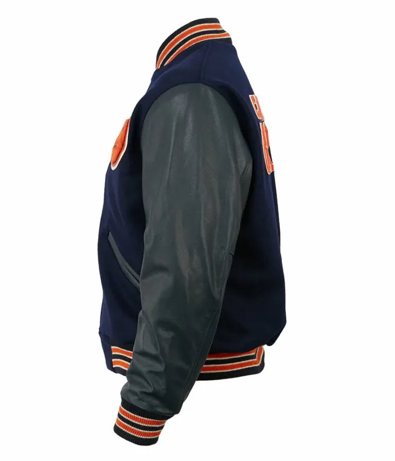 1958 Chicago Bears Navy Blue Wool &  Genuine Leather Sleeves Full-Snap Men's Varsity Jacket